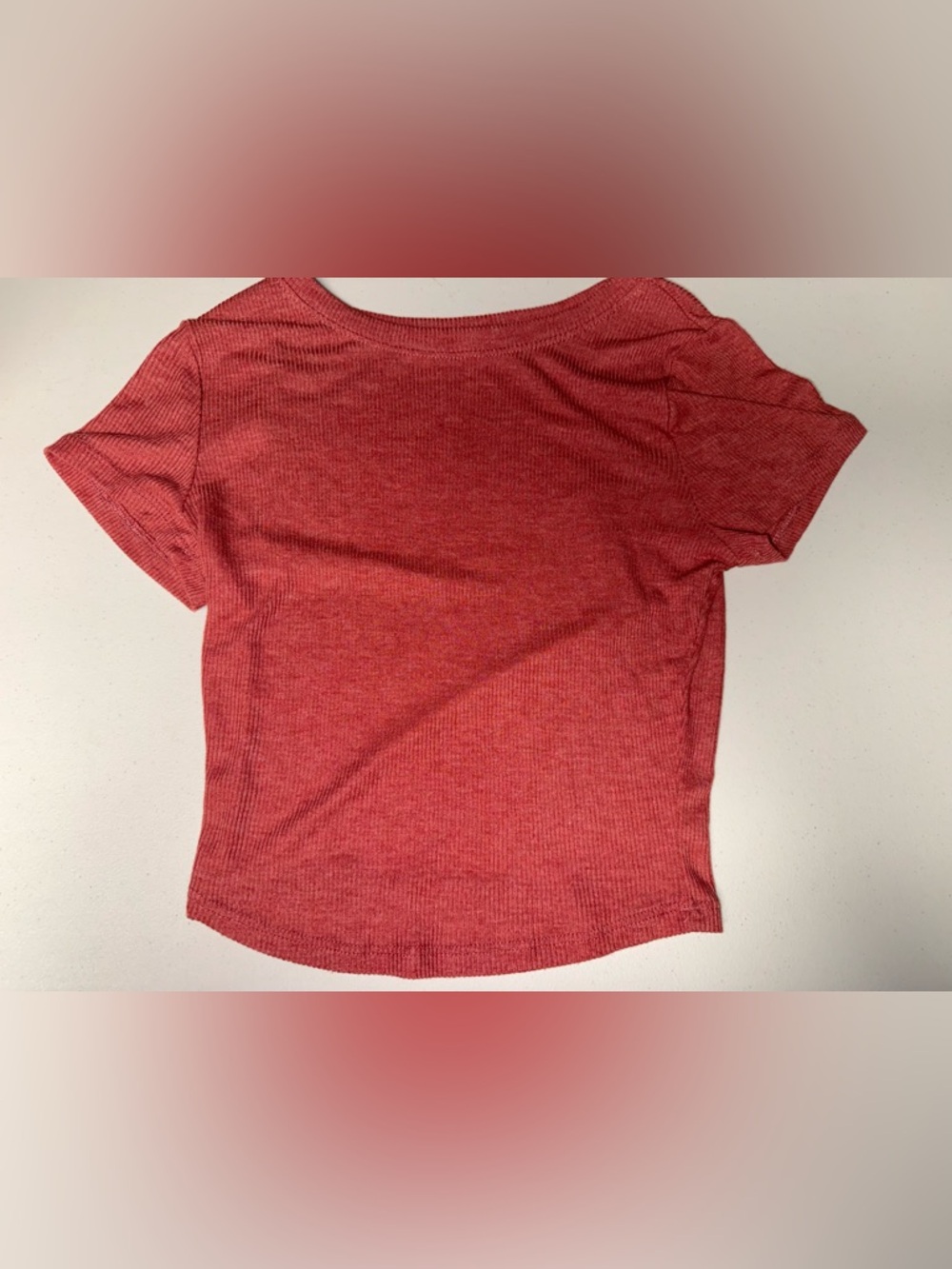 Bozzolo Heathered Brick Red Ribbed Cropped Short Sleeve Tee
